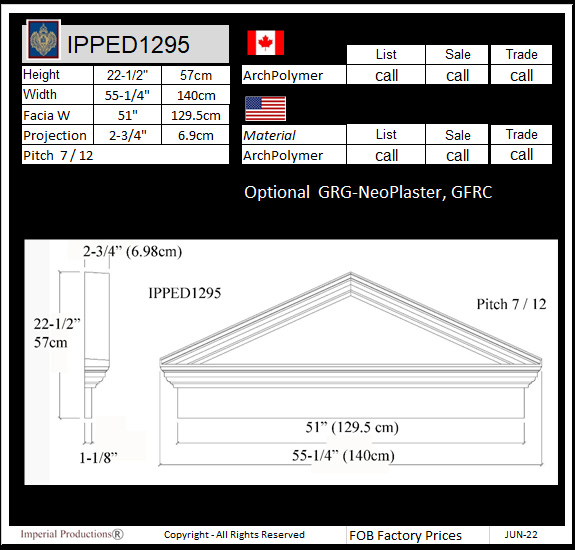 IPPED1295 peaked pediment 55-1/4" wide