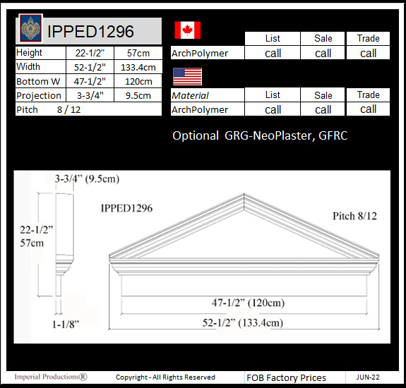 IPPED1296 peaked pediment 52-1/2" wide