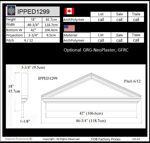 IPPED1299 peaked pediment 46-3/4" wide