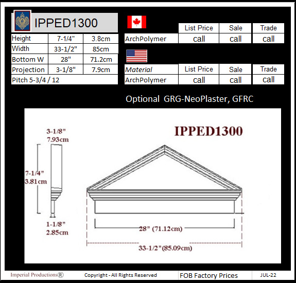IPPED1300 peaked pediment 28" wide