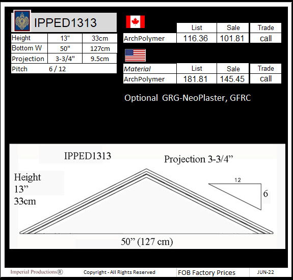 IPPED1313 peaked pediment for doors and windows