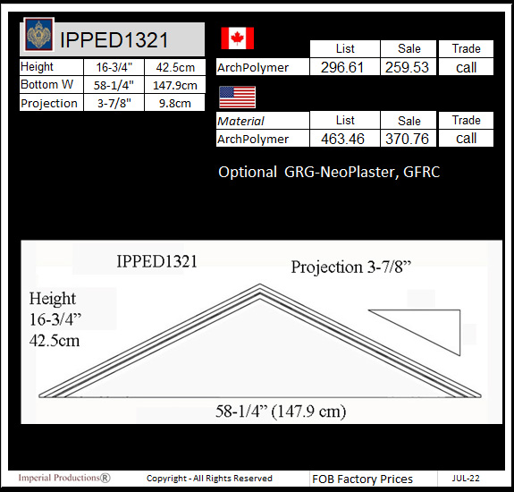 IPPED1321 peaked pediment for doors and windows