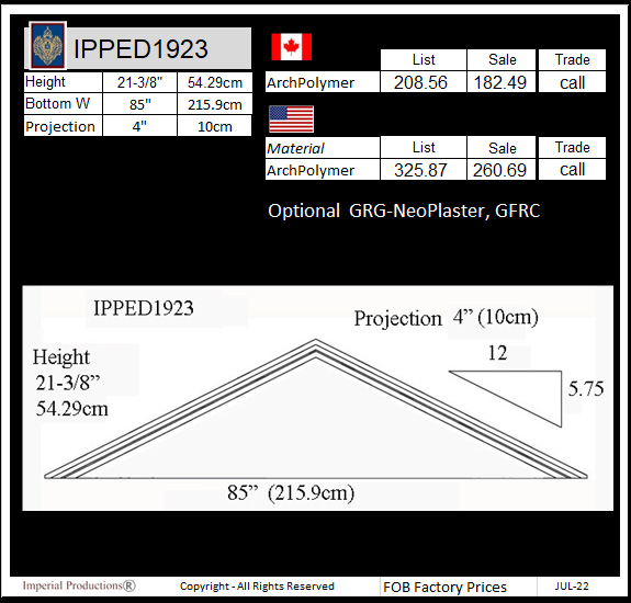 IPPED1923 Peaked Pediment 85" wide