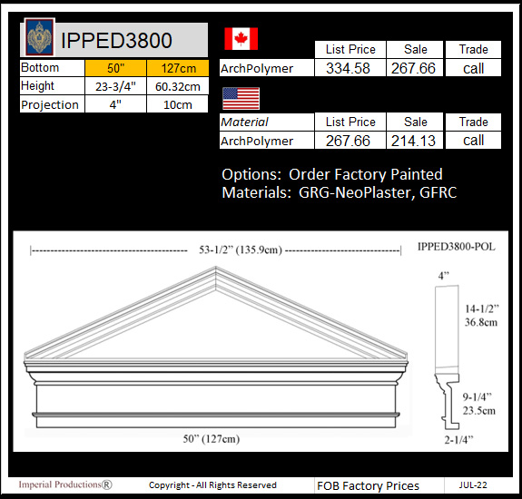 IPPED3800 peaked pediment with frieze board