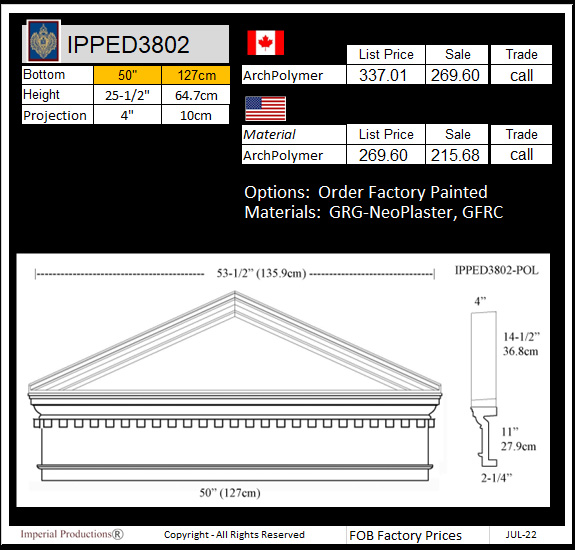 IPPED3802 peaked pediment with dentil moulding