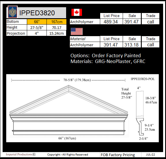 IPPED3820 peaked pediment with freize board
