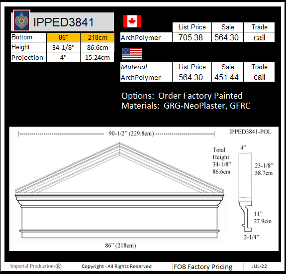 IPPED3841 peaked pediment with frieze